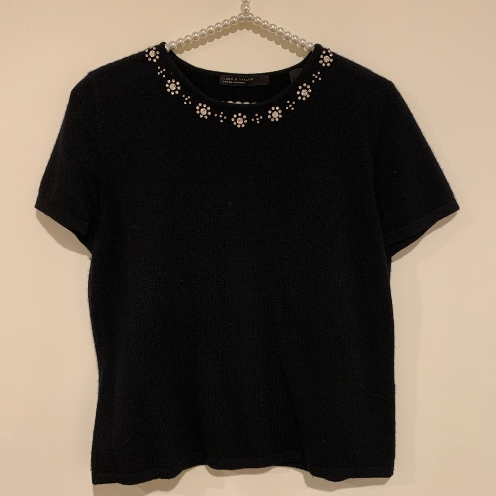 Lord & Taylor two ply cashmere black sweater L